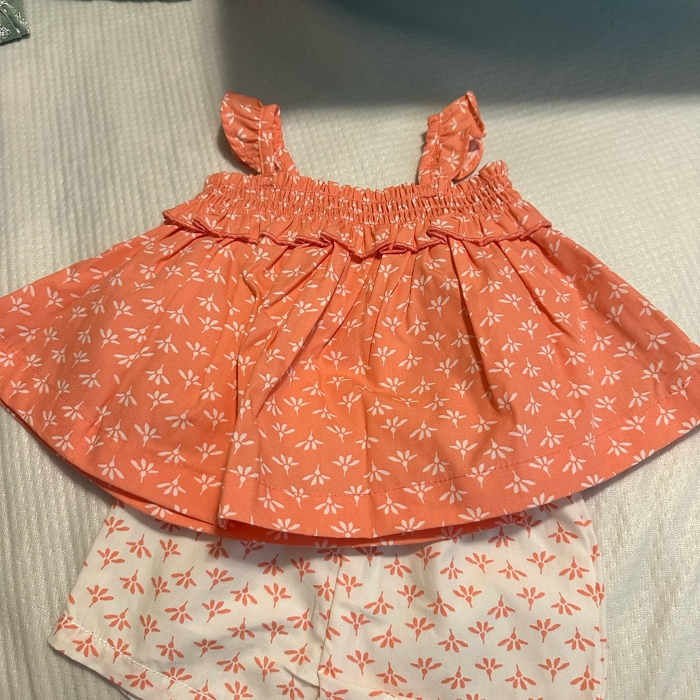 Orange Floral Baby Dress and Shorts Set
